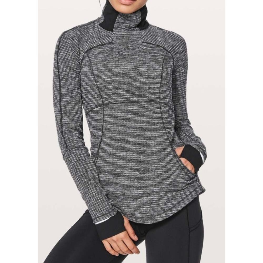 Lululemon Base Runner 1/2 Zip Pullover Womens 8 Coco Pique Black White Black